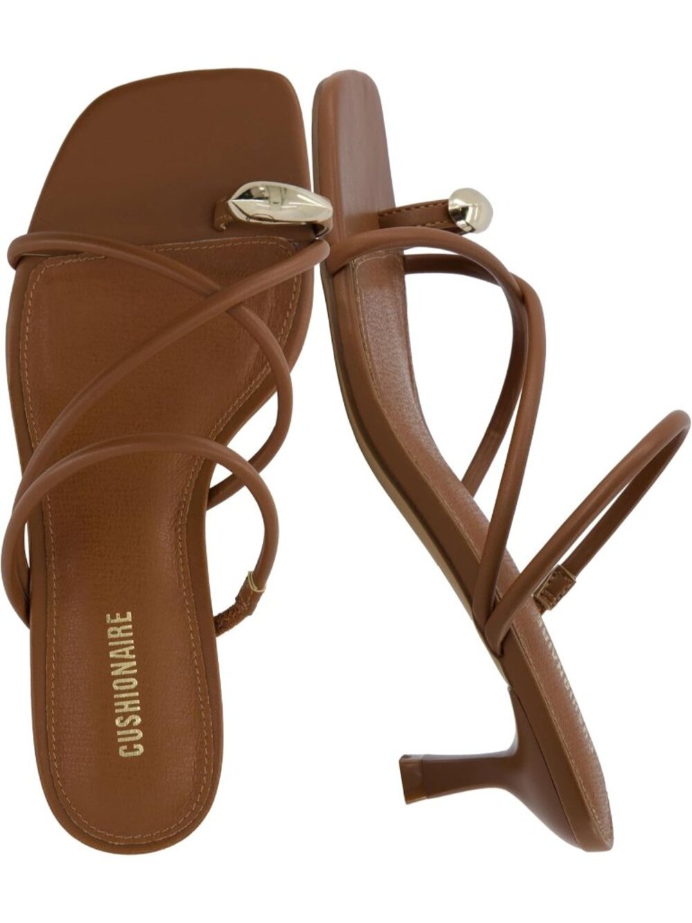 Women's Cognac Maui Strappy Sandals with Kitten Heels Vegan Leather Slip On